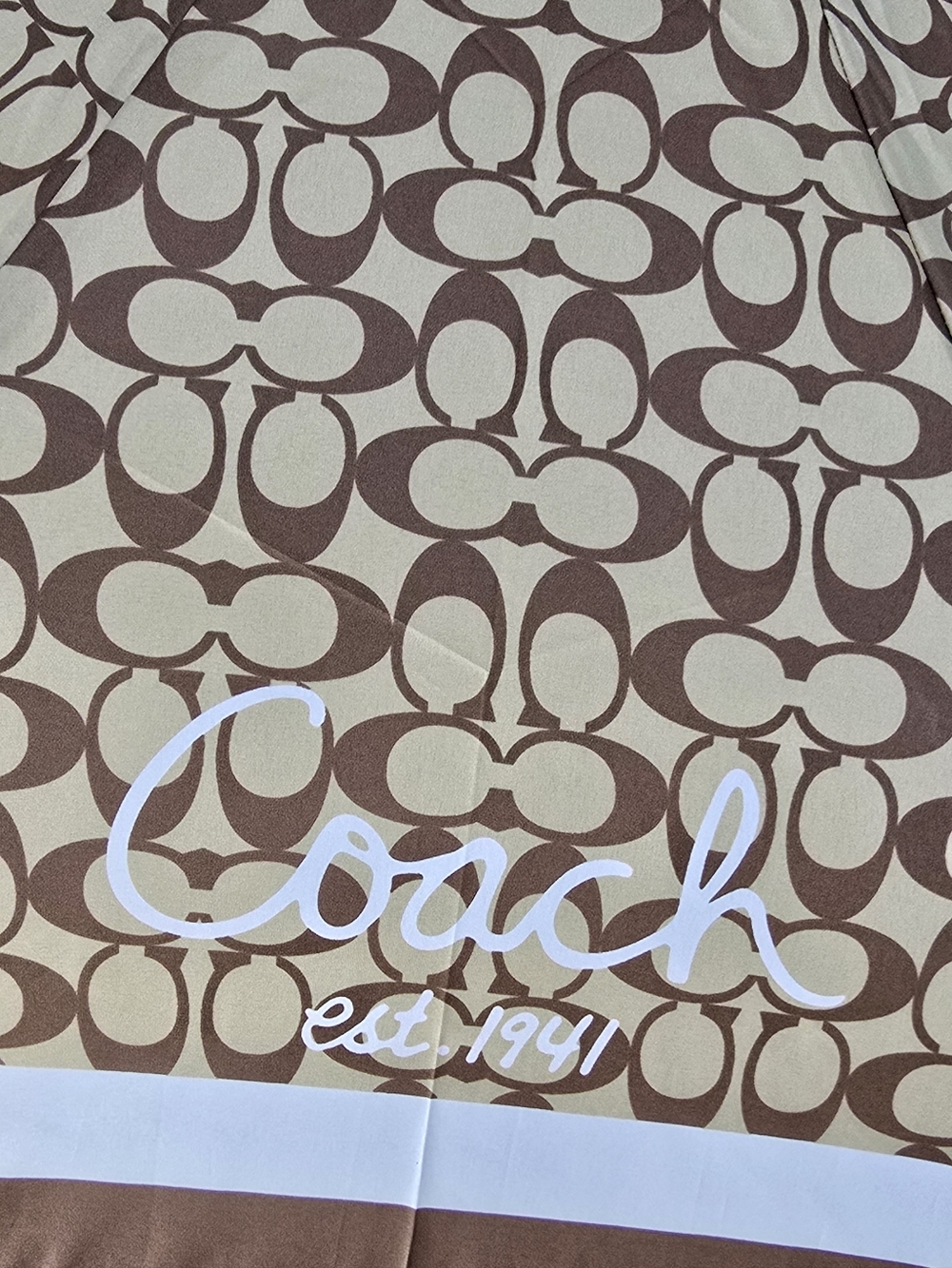 NWT Coach Y2K Chelsea Signature Khaki / Mahogany Compact Umbrella F60588 - Picture 7 of 9